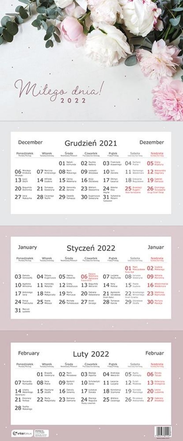 Kalendarz 2022 trójdzielny Kwiaty