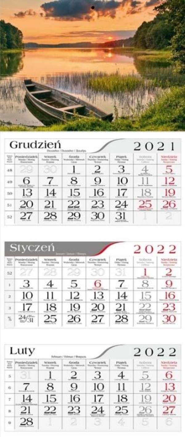 Kalendarz 2022 Trójdzielny Mazury