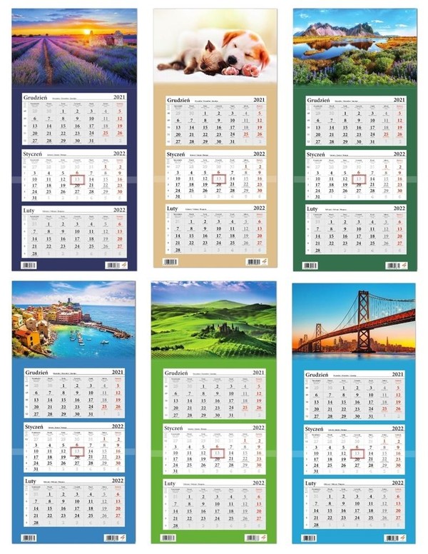 Kalendarz 2022 trójdzielny