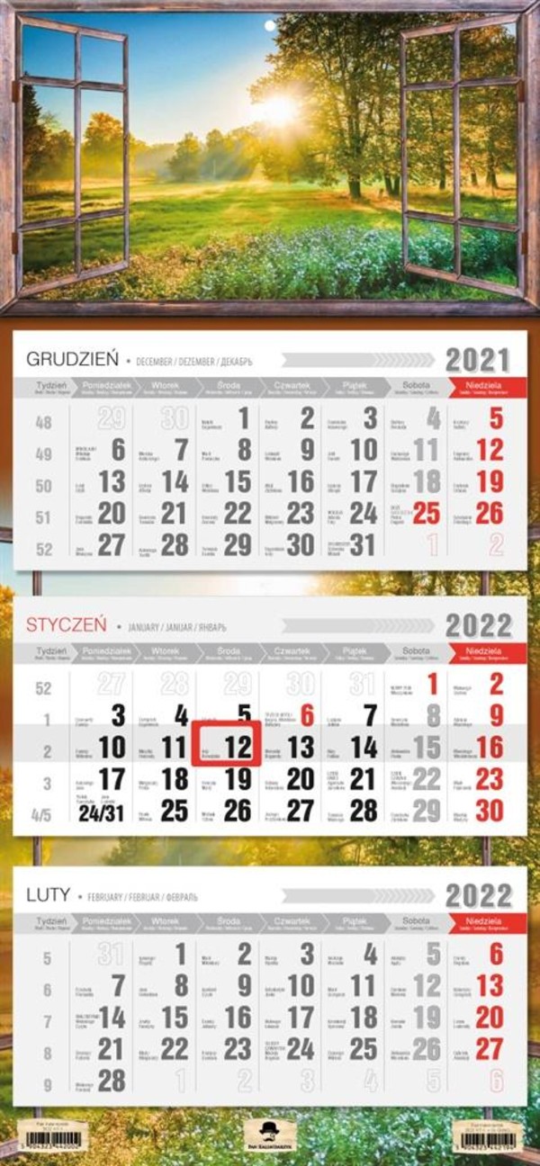 Kalendarz 2022 trójdzielny Okno
