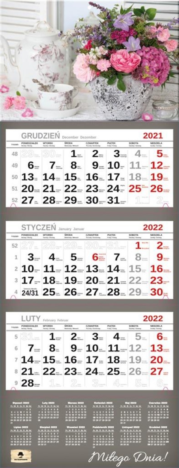 Kalendarz 2022 trójdzielny Premium Bukiet
