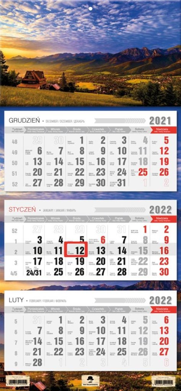 Kalendarz 2022 trójdzielny Tatry