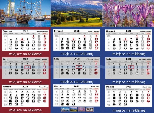 Kalendarz 2022 trójdzielny z główką LUX