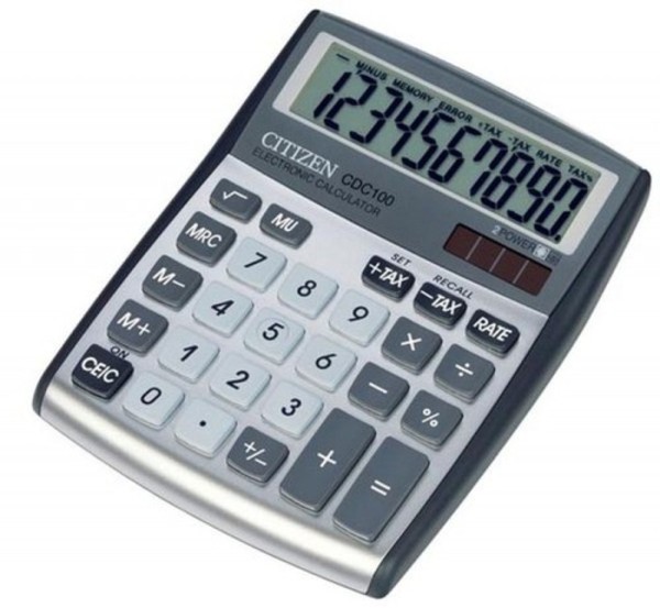 Kalkulator biurowy CITIZEN CDC-100 WB, 10-cyfrowy, 135x108mm., szary