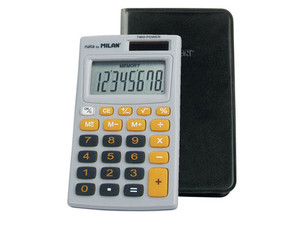 Kalkulator Milan kieszonkowy w etui 8 pozycyjny, szaro-pomarańczowy