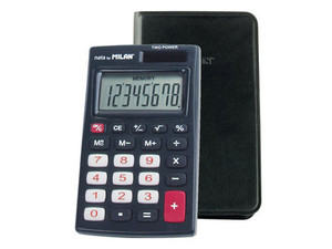 Kalkulator Milan kieszonkowy w etui 8 pozycyjny, czarny 150208KBL