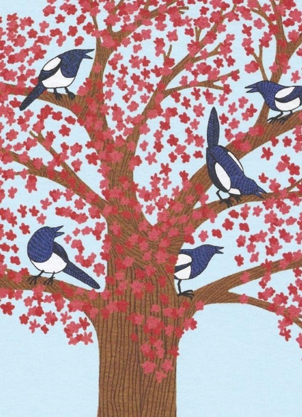 Karnet z kopertą Magpies in a Cherry Tree