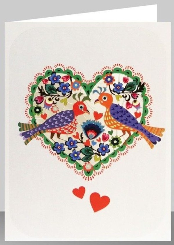 Karnet śłubny wycinany + koperta Ptaszki serce