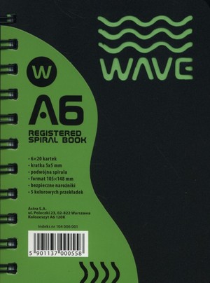 Kołozeszyt A6 120 kartek w kratkę Wave mix kolorów