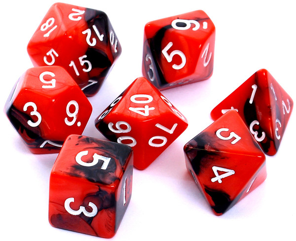 Komplet kości REBEL RPG Dwukolorowe Czerwono-czarne Zestaw siedmiu kości do gier fabularnych