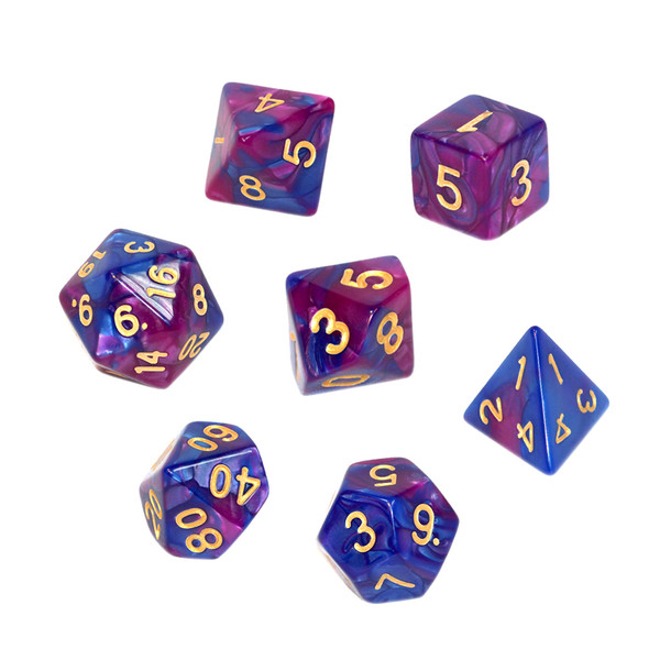 Komplet kości RPG - Dwukolorowe - Ciemnoniebiesko-purpurowe