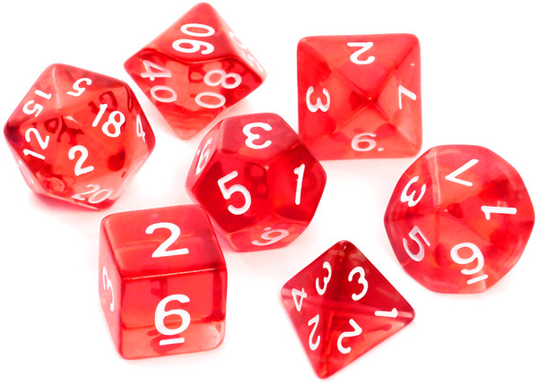 Komplet kości REBEL RPG Kryształowe Czerwone Zestaw siedmiu kości do gier fabularnych
