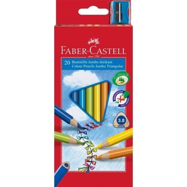 Kredki Faber-Castell Jumbo trójkątne 20 kolorów + temperówka