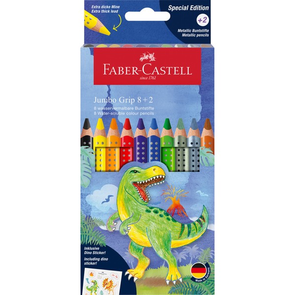 Kredki jumbo grip faber-castell 8 kolorów + 2 kolory metaliczne + naklejki