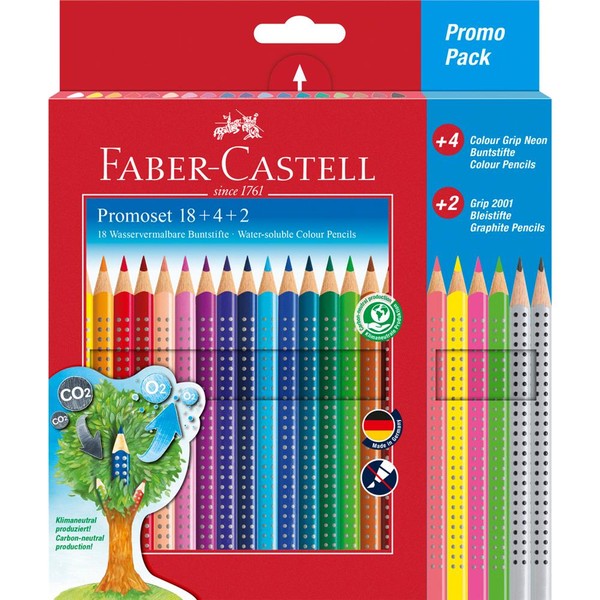 Kredki ołówkowe Faber-Castell Grip 2001 18 kolorów + 4 kolory neonowe + 2 ołówki