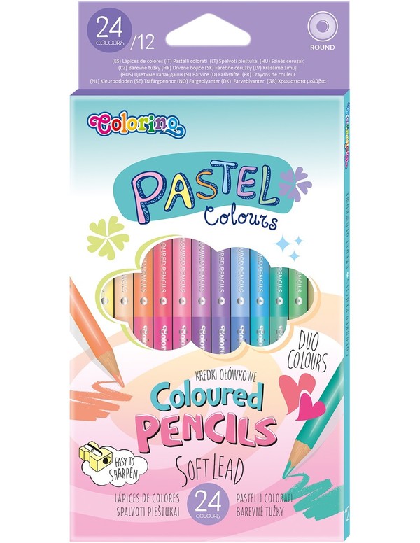 Kredki ołówkowe okrągłe dwukolorowe Pastel Colorino Kids 24 kolory/12 sztuk