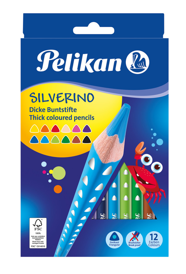 Kredki Pelikan Silverino trójkątne grube 12 kolorów