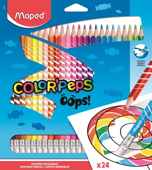 Kredki ołówkowe Colorpeps Oops trójkątne z gumką 24 kolory