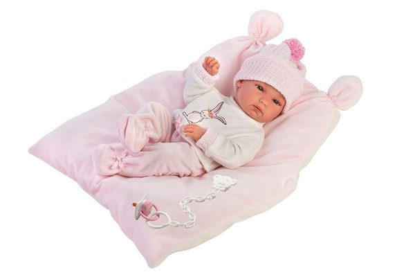 Lalka bobas Bimba na różowej poduszce 35cm