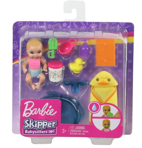 Barbie Lalka Skipper dziecko z akcesoriami do kąpieli GHV84