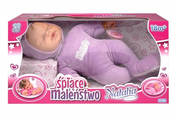 Lalka Natalia Śpiące Maleństwo (fioletowa) 39 cm