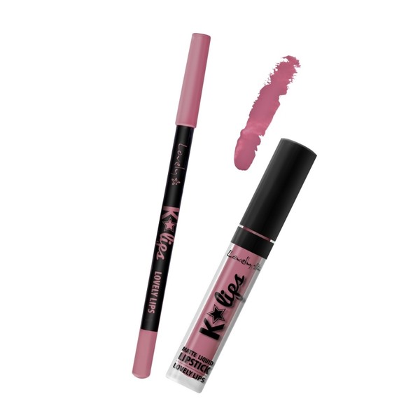 K'Lips Matte Liquid Lipstick & Lip Liner 5 Lovely Lips Zestaw do wykonywania makijażu ust