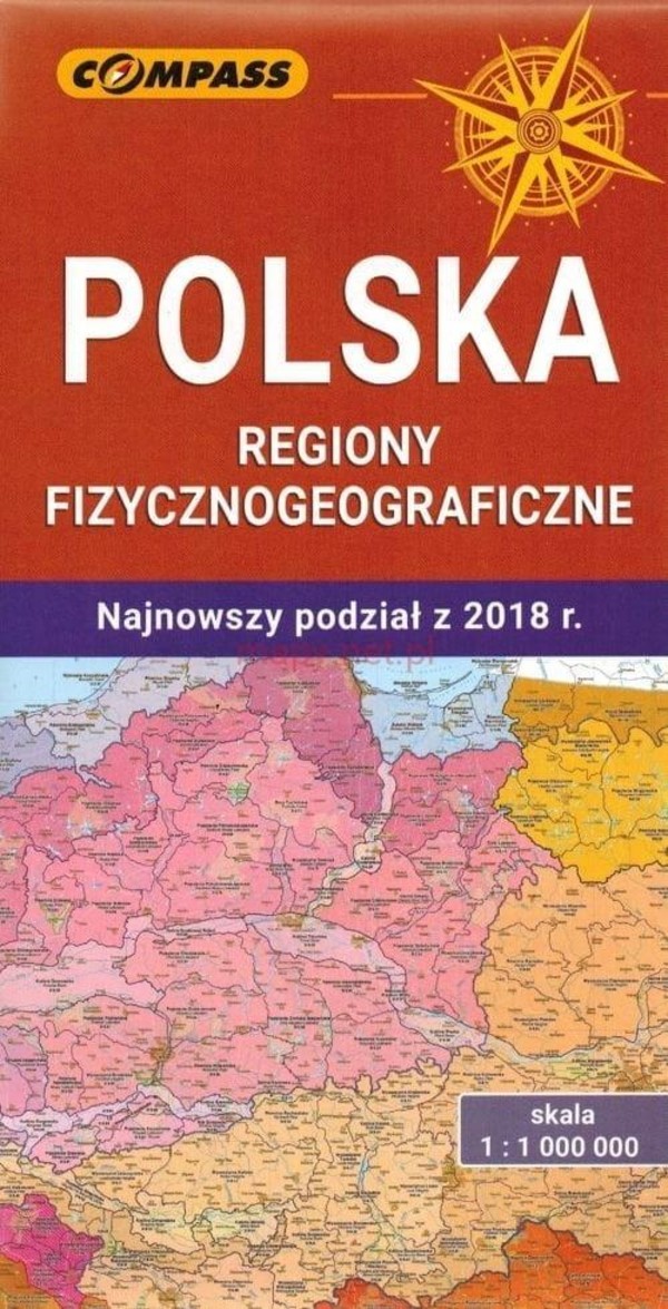 Mapa Polska regiony fizycznogeograficzne Skala 1:1 000 000