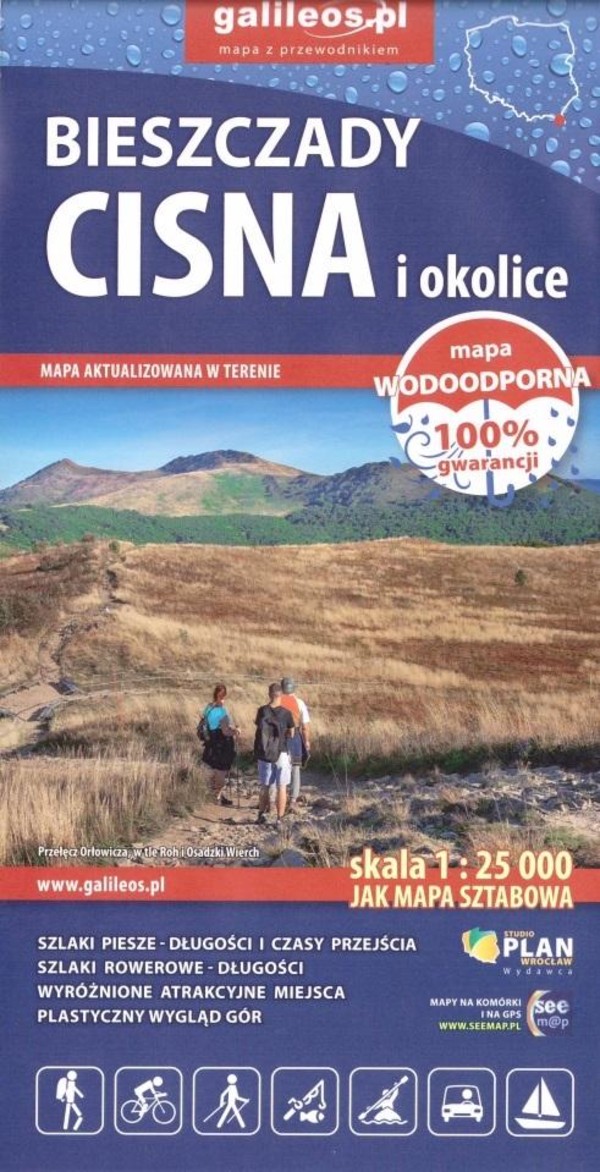 Mapa turystyczna Bieszczady, Cisna i okolice 1:25 000