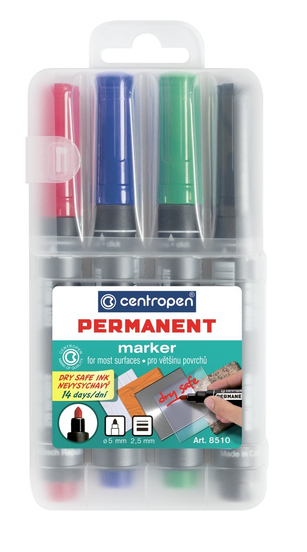 Marker centropen permanent dry safe ink 8510 4 kolory