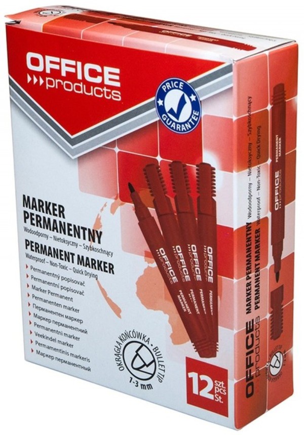 Marker permanentny OFFICE PRODUCTS, okrągły, 1-3mm (linia), czerwony 12 sztuk