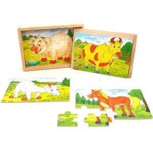Puzzle Drewniane Zwierzęta 4 x 12 elementów
