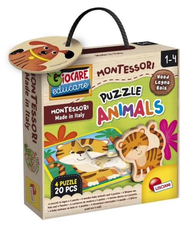 Montessori Baby Wood Puzzle ze zwierzętami 20 elementów