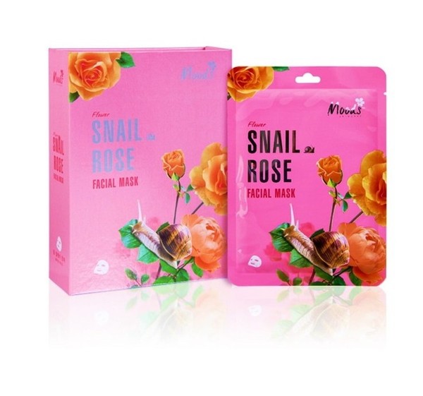 Flower Snail Facial Mask Rose Maska w płachcie ze śluzem ślimaka i ekstraktem z róży japońskiej dla cery dojrzałej i trądzikowej