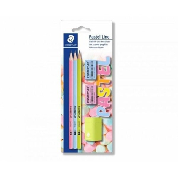 Ołówek Norica sześciokątny Pastel Line 2HB 3 sztuki + 2 gumki + temperówka