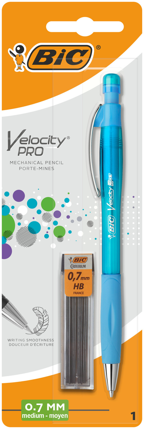 Ołówek z gumką bic velocity pro 0.7mm mmp + rysiki 1 szt. mix. blister