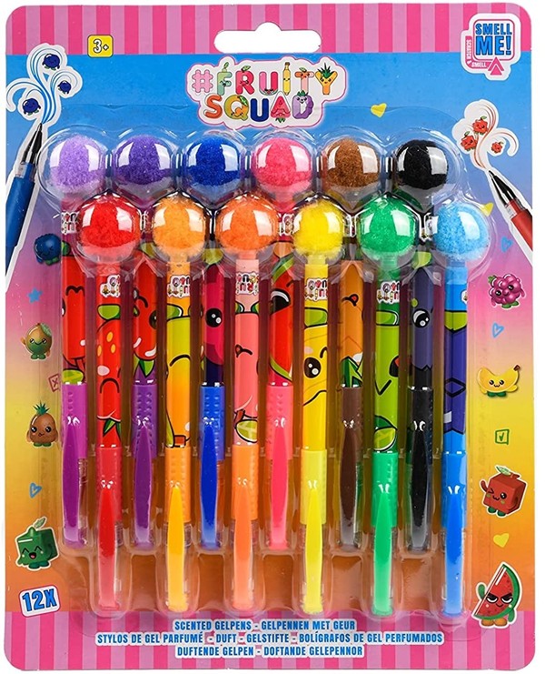 Pachnące długopisy żelowe z pomponami fruitysquad 12 kolorów