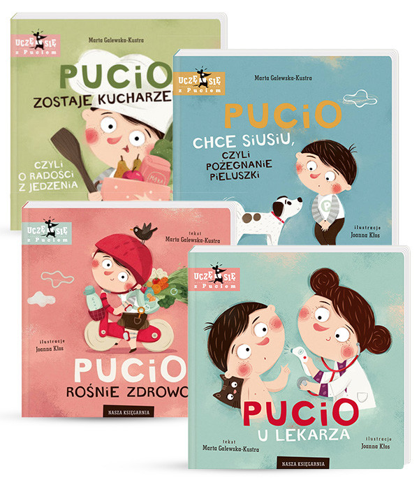 Pakiet: Pucio zostaje kucharzem czyli o radości z jedzenia / Pucio chce siusiu, czyli pożegnanie pieluszki / Pucio u lekarza / Pucio rośnie zdrowo