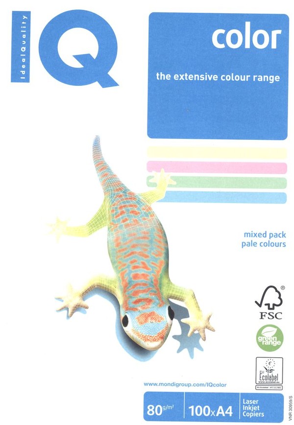Papier ksero iq color w miksie pastelowym a4 80g 100 ark