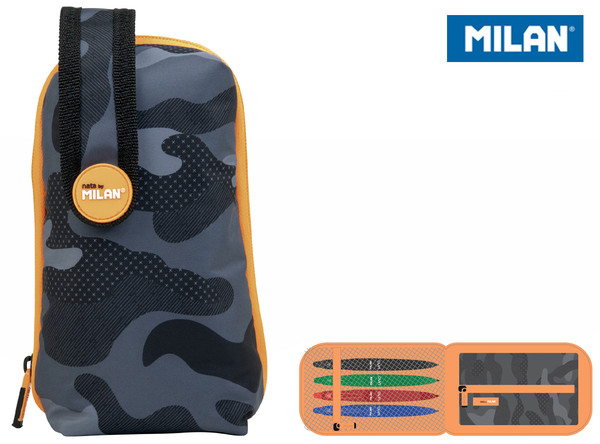 Piórnik milan owalny mini z saszetką black camouflage