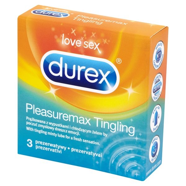 Pleasuremax Tingling Prążkowane prezerwatywy z wypustkami i chłodzącym żelem