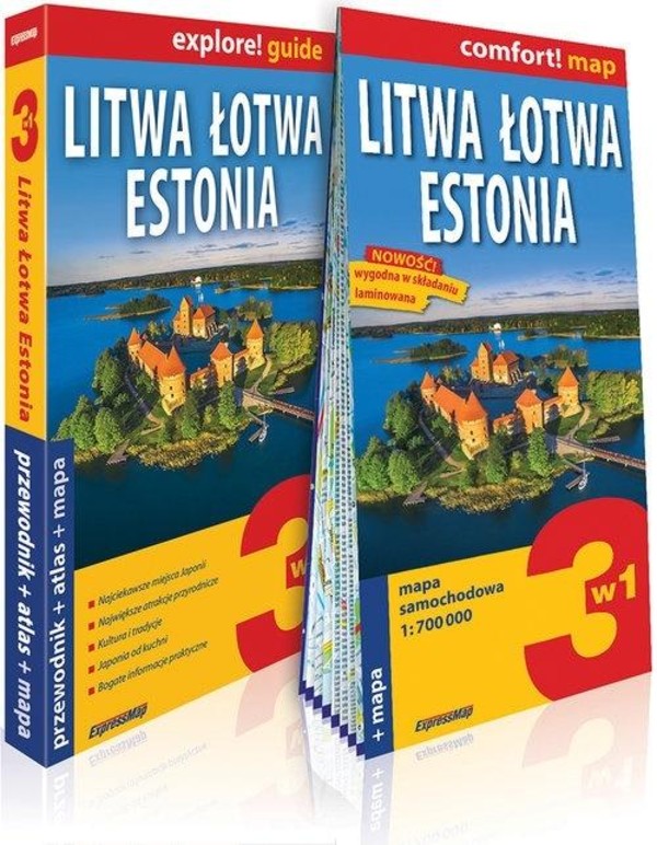 Litwa Łotwa Estonia 3w1 Przewodnik + atlas + mapa. Skala 1:700 000