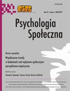 Psychologia Społeczna nr 1(40)/2017 - Ada Maksim, Sławomir Śpiewak: Związek pomiędzy wiekiem, preferencją spójności i skutecznością techniki wpływu społecznego `stopa w drzwiach` [The relationship between the age, preference for consis