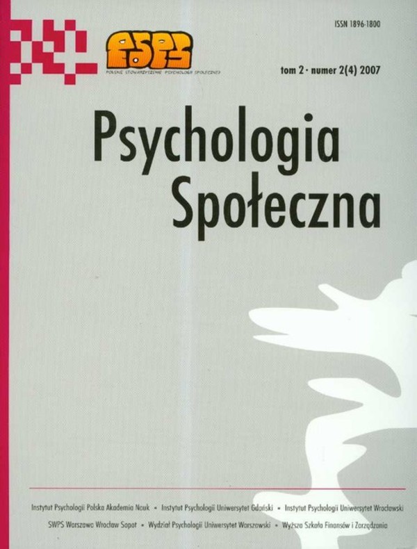 Psychologia społeczna tom 2 2(4) 2007