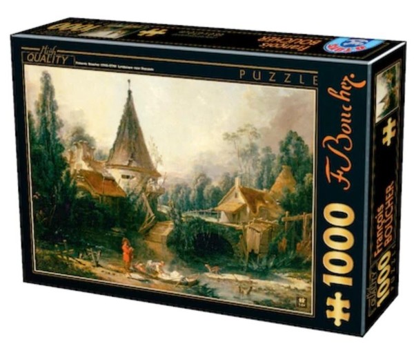 Puzzle Krajobraz z wioską, Francois Boucher 1000 elementów