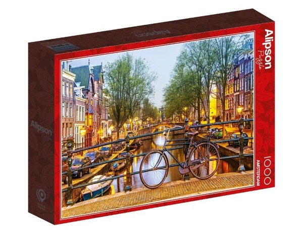 Puzzle Rower przy kanale, Amsterdam, Holandia 1000 elementów