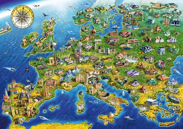 Puzzle Mapa z zabytkami Europy 1000 elementów