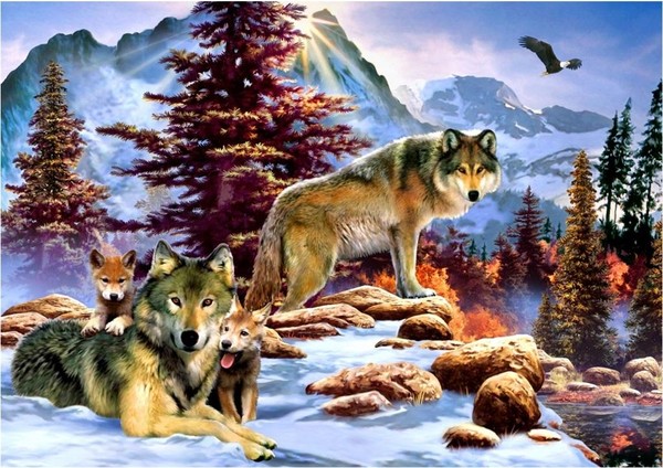Puzzle Rodzina wilków w górach 1000 elementów