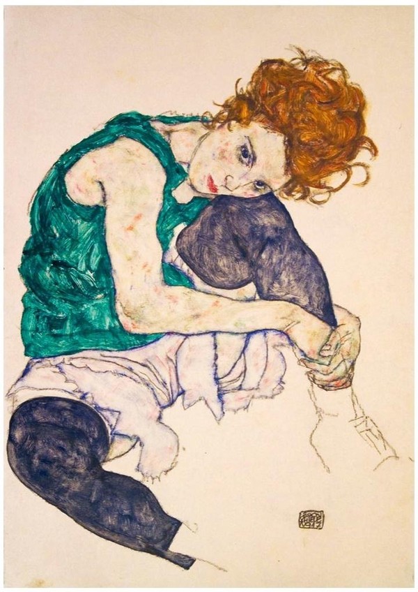 Puzzle Siedząca kobieta ze zgiętym kolanem, Egon Schiele 1000 elementów