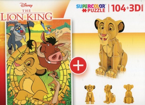 Puzzle Król Lew + 3D model Simba - 104 elementy