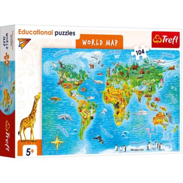 Puzzle edukacyjne Mapa Świata 104 elementy (wersja angielska)